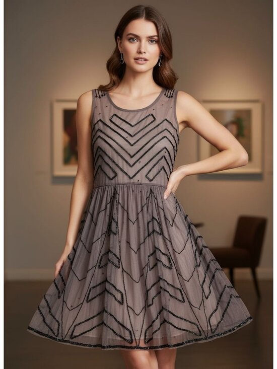 VTG Free People XS Sheer Beaded Sleeveless Dress Chevron  Whimsigoth Whimsygoth - Picture 1 of 9